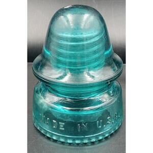 Turquoise Glass Insulator USA some cracks on edge 4" x 3"
